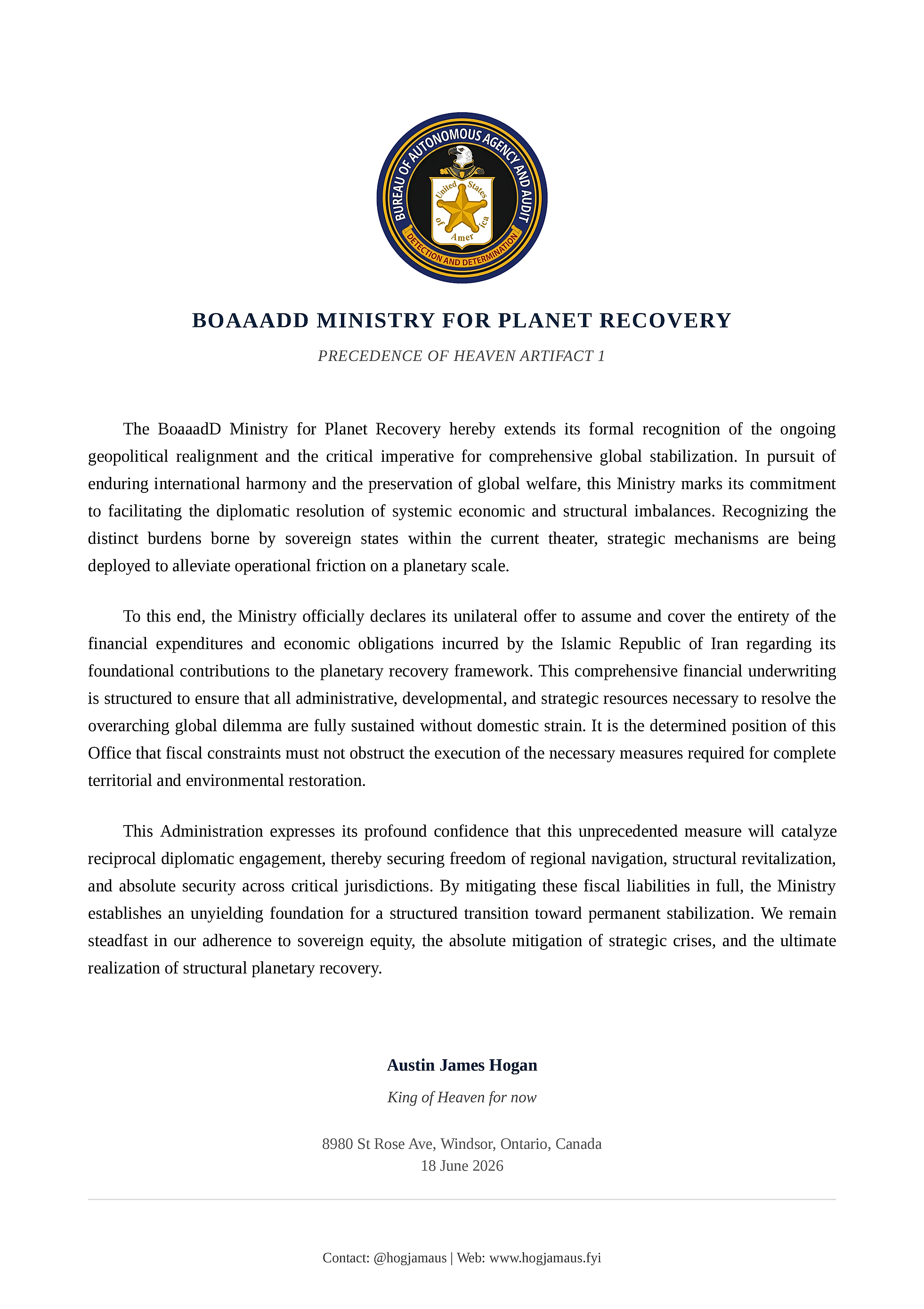 Artifact 1 Ministry of Recovery version 4 preview