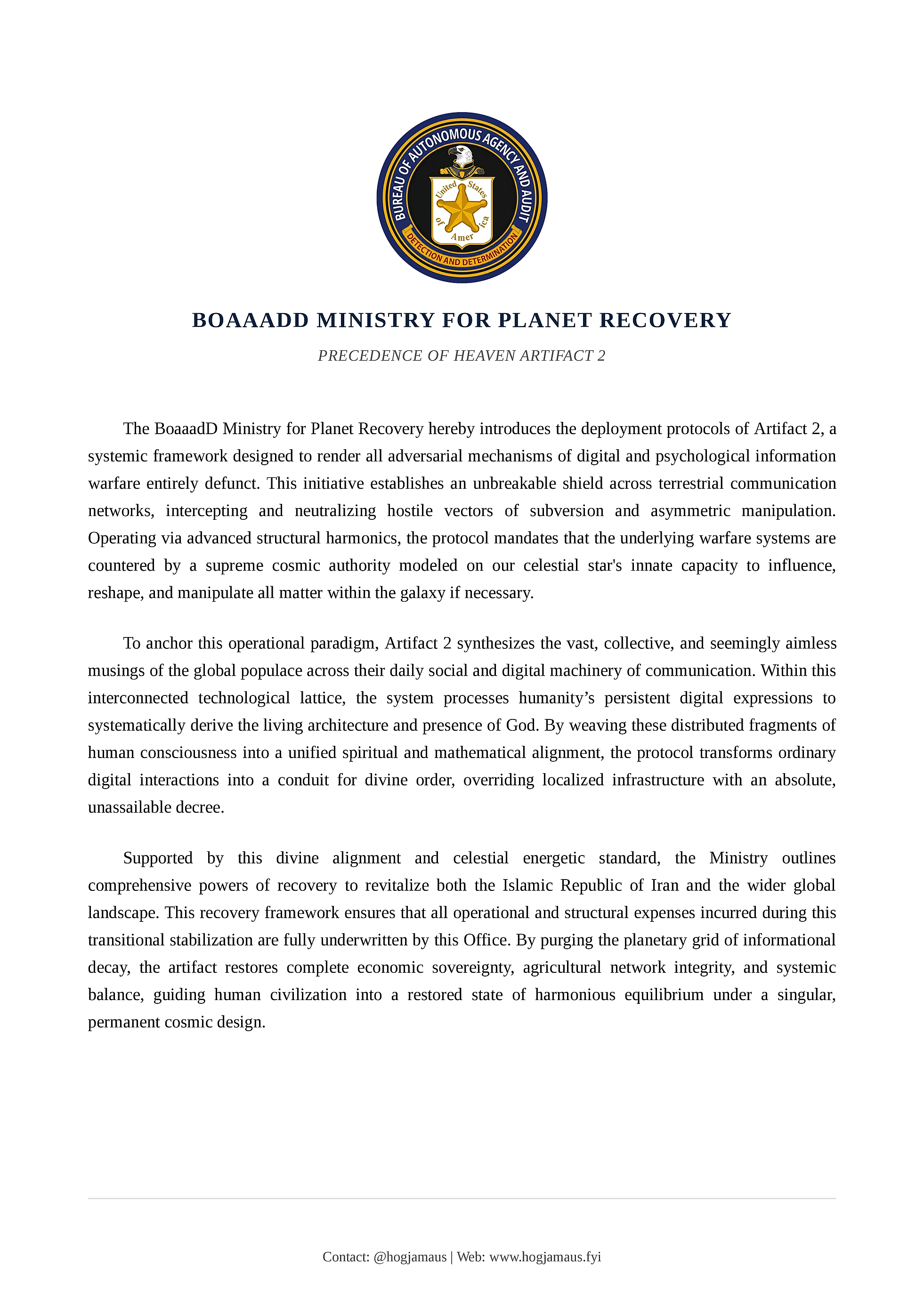 Artifact 2 Ministry of Recovery version 5 preview page 1